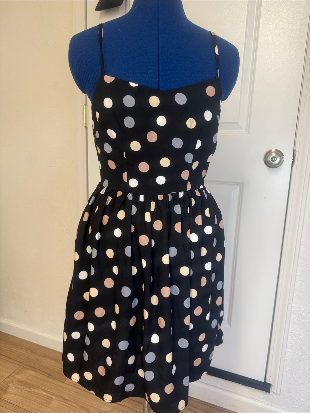 Black Polka Dot Spaghetti Strap Mini Dress